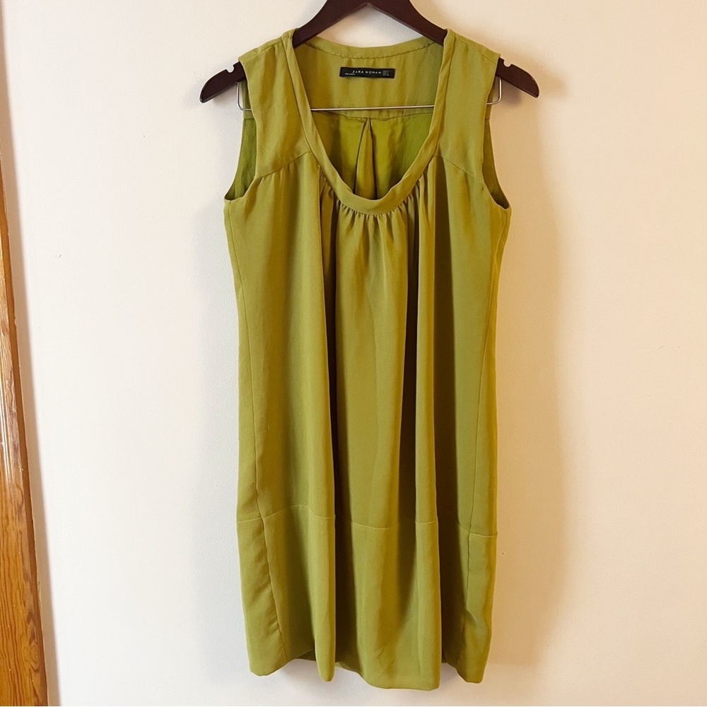 Zara Green Sleeveless Tunic Mini Dress Chiffon Size Medium Scoop Neck